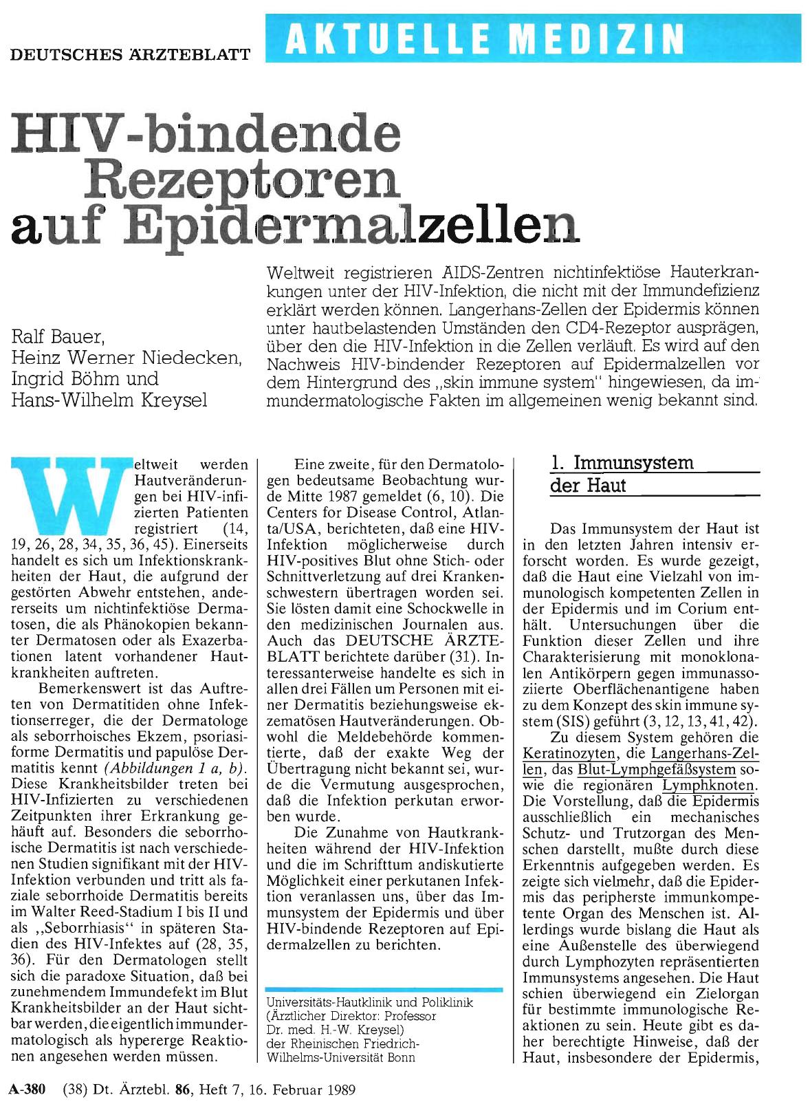 Vorschauseite 1: HIV-bindende Rezeptoren auf Epidermalzellen
