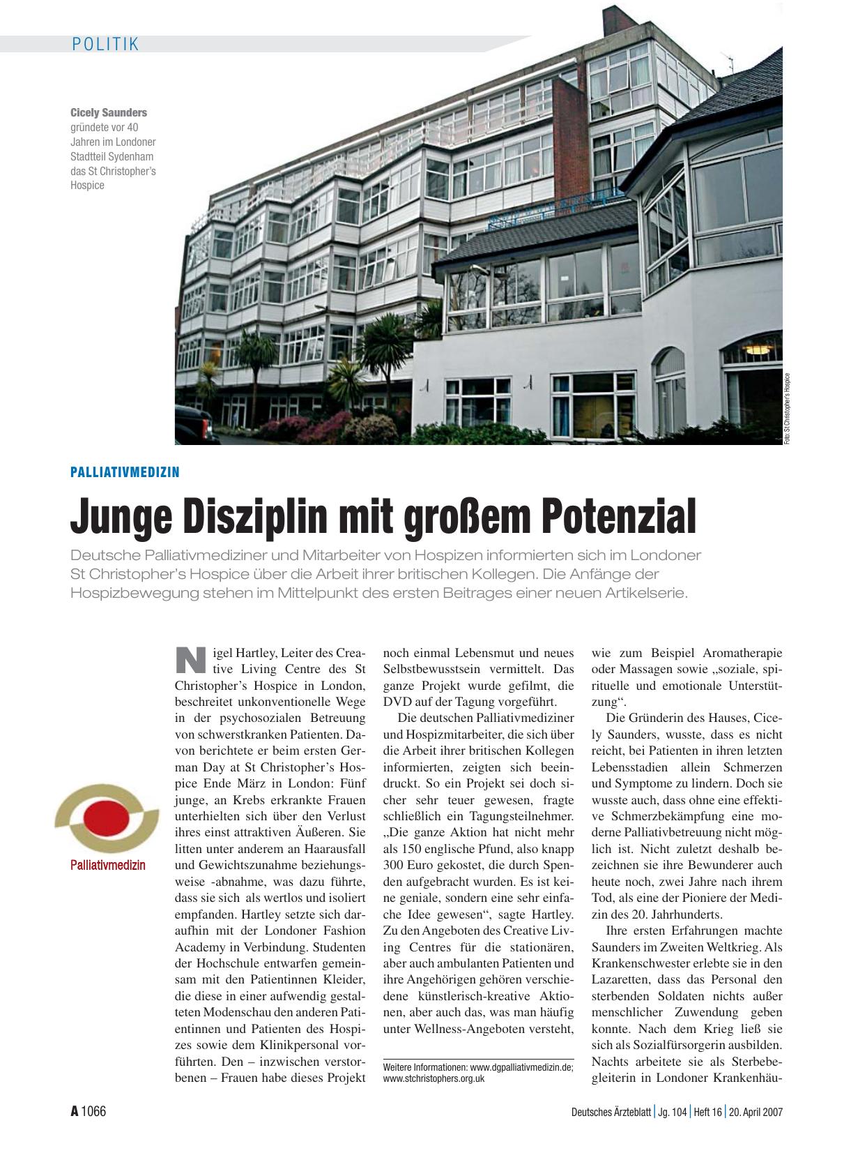 Vorschauseite 1: Palliativmedizin: Junge Disziplin mit großem Potenzial