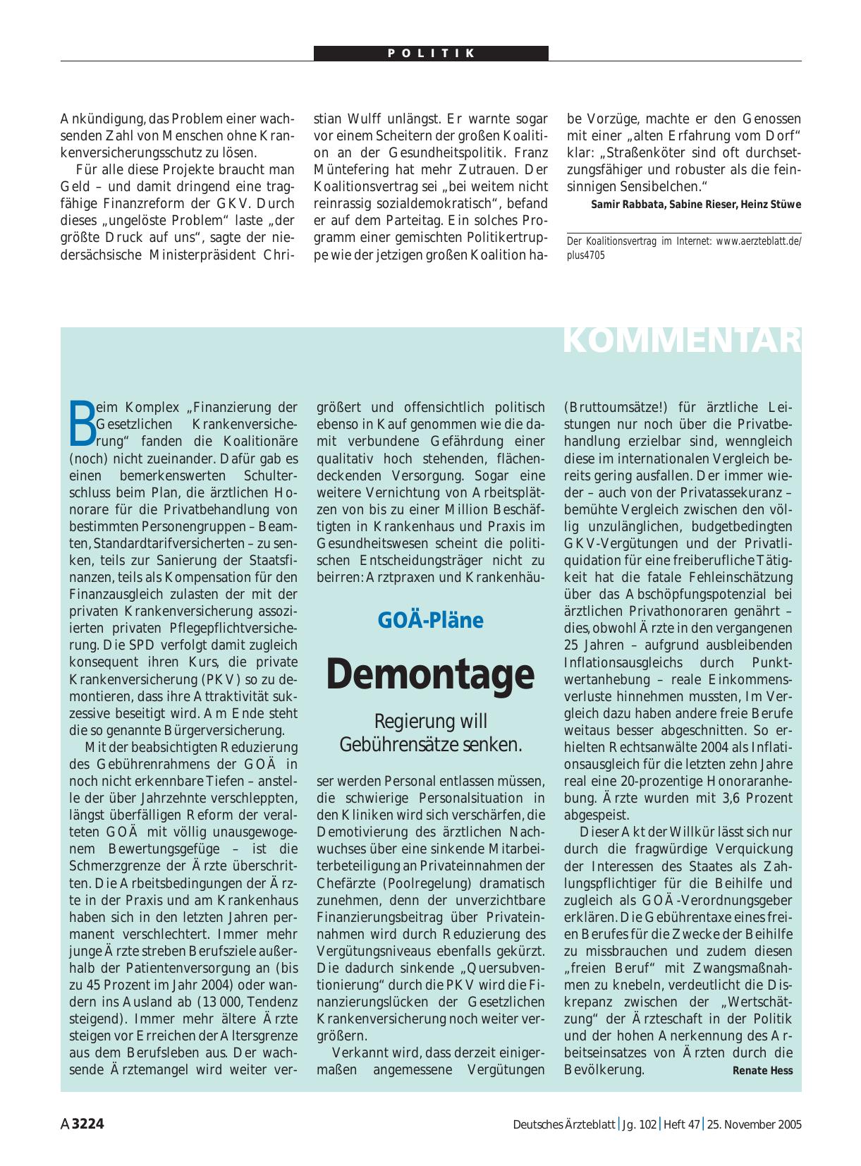 Vorschauseite 1: GOÄ-Pläne: Demontage