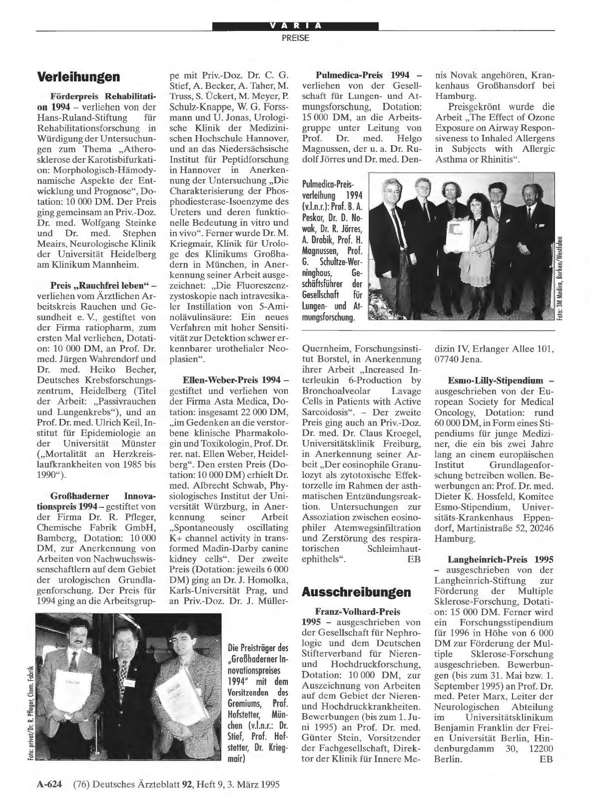 Vorschauseite 1: Verleihungen