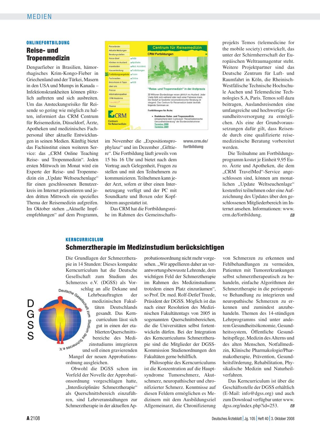Vorschauseite 1: Kerncurriculum: Schmerztherapie im Medizinstudium berücksichtigen