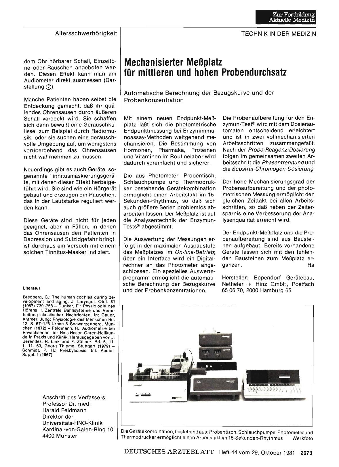 Vorschauseite 1: Mechanisierter Meßplatz für mittleren und hohen Probendurchsatz