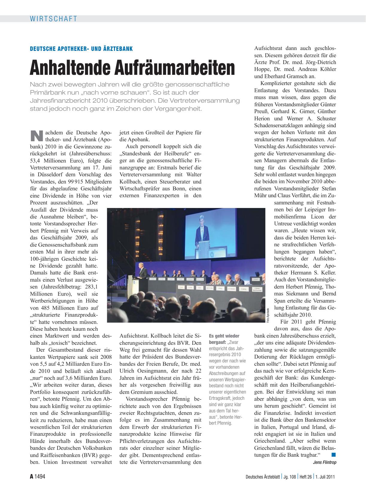 Vorschauseite 1: Deutsche Apothekerund Ärztebank: Anhaltende Aufräumarbeiten