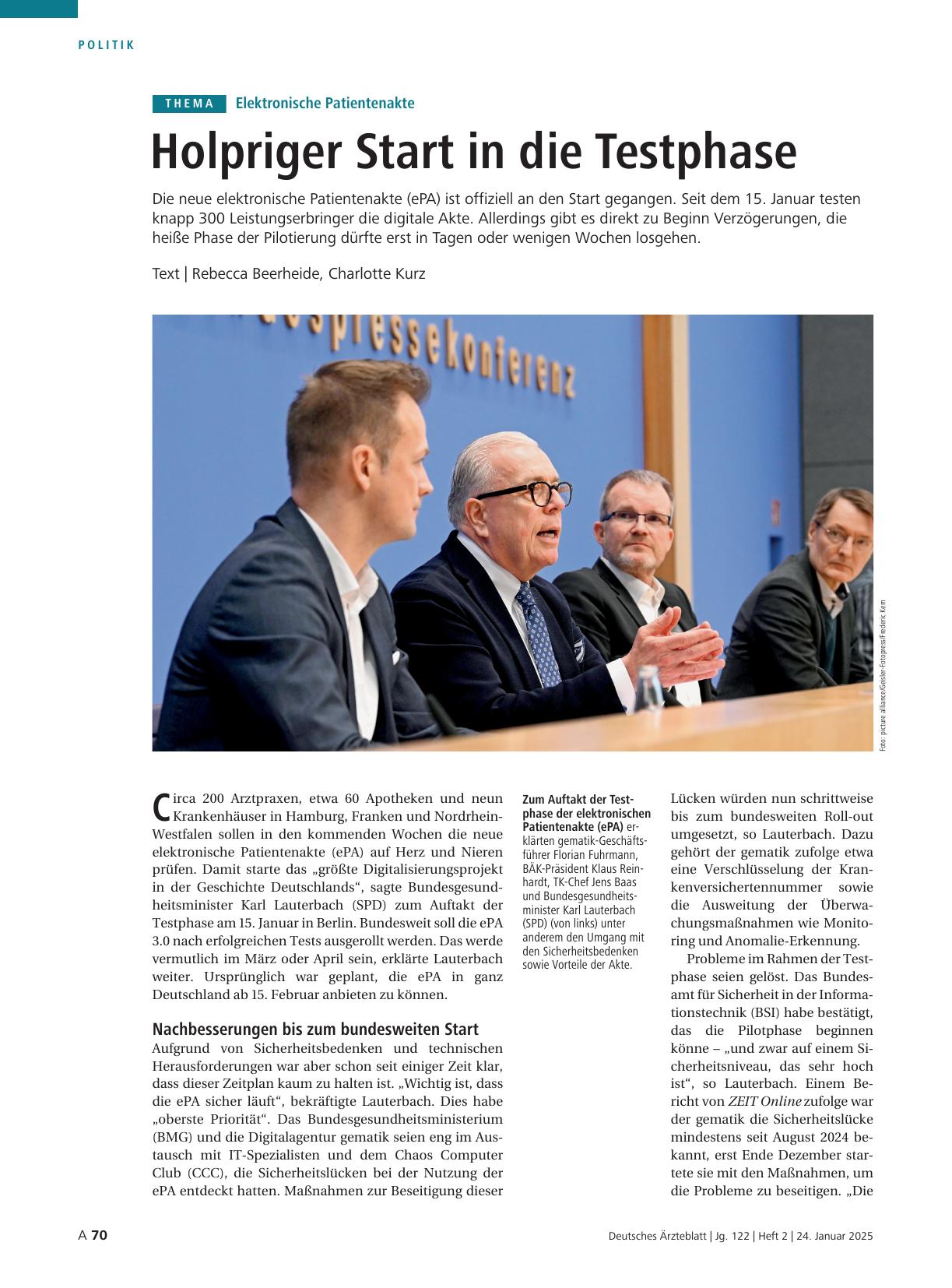 Vorschauseite 1: Elektronische Patientenakte: Holpriger Start in die Testphase