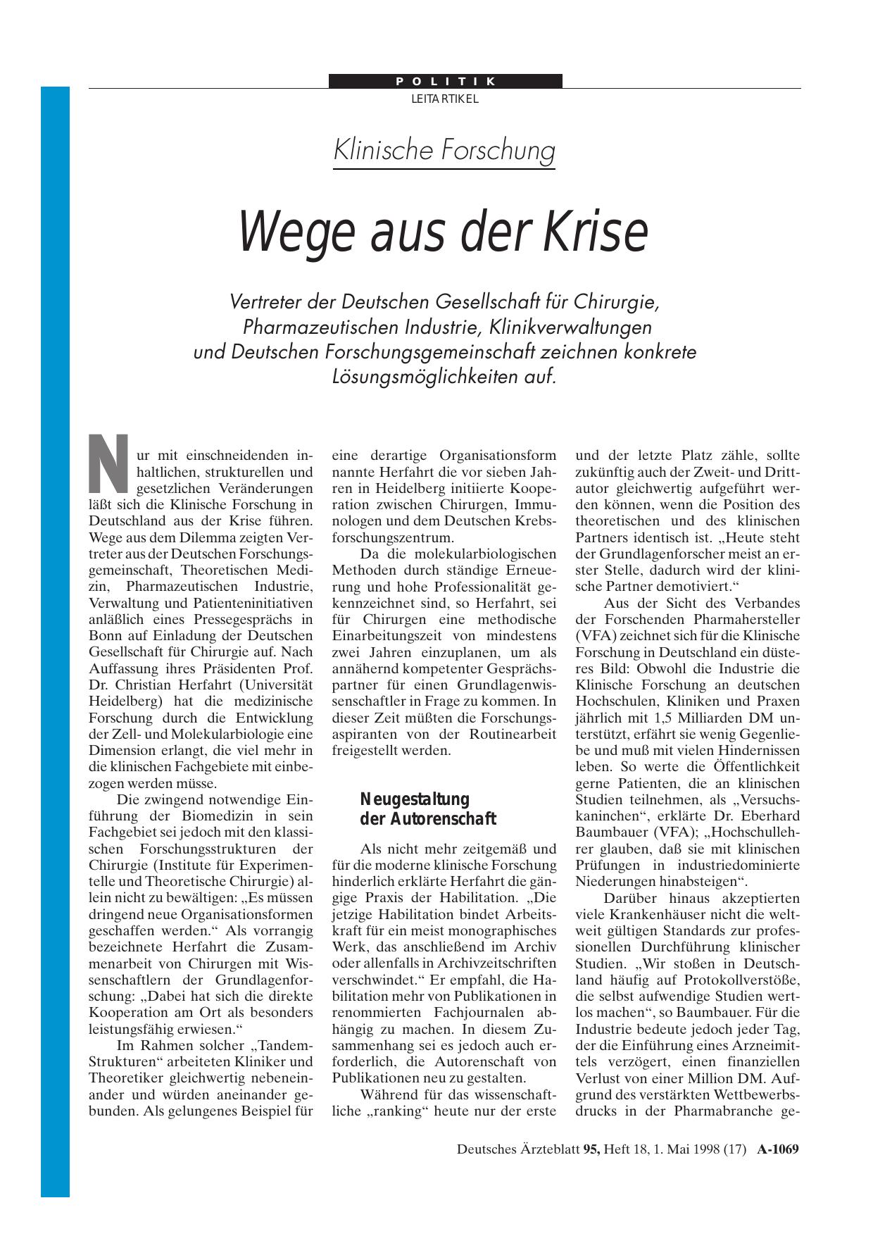 Vorschauseite 1: Klinische Forschung: Wege aus der Krise