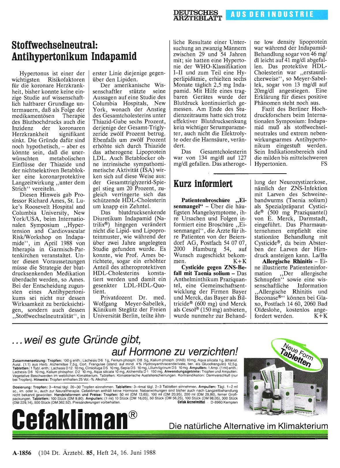 Vorschauseite 1: Stoffwechselneutral: Antihypertonikum Indapamid
