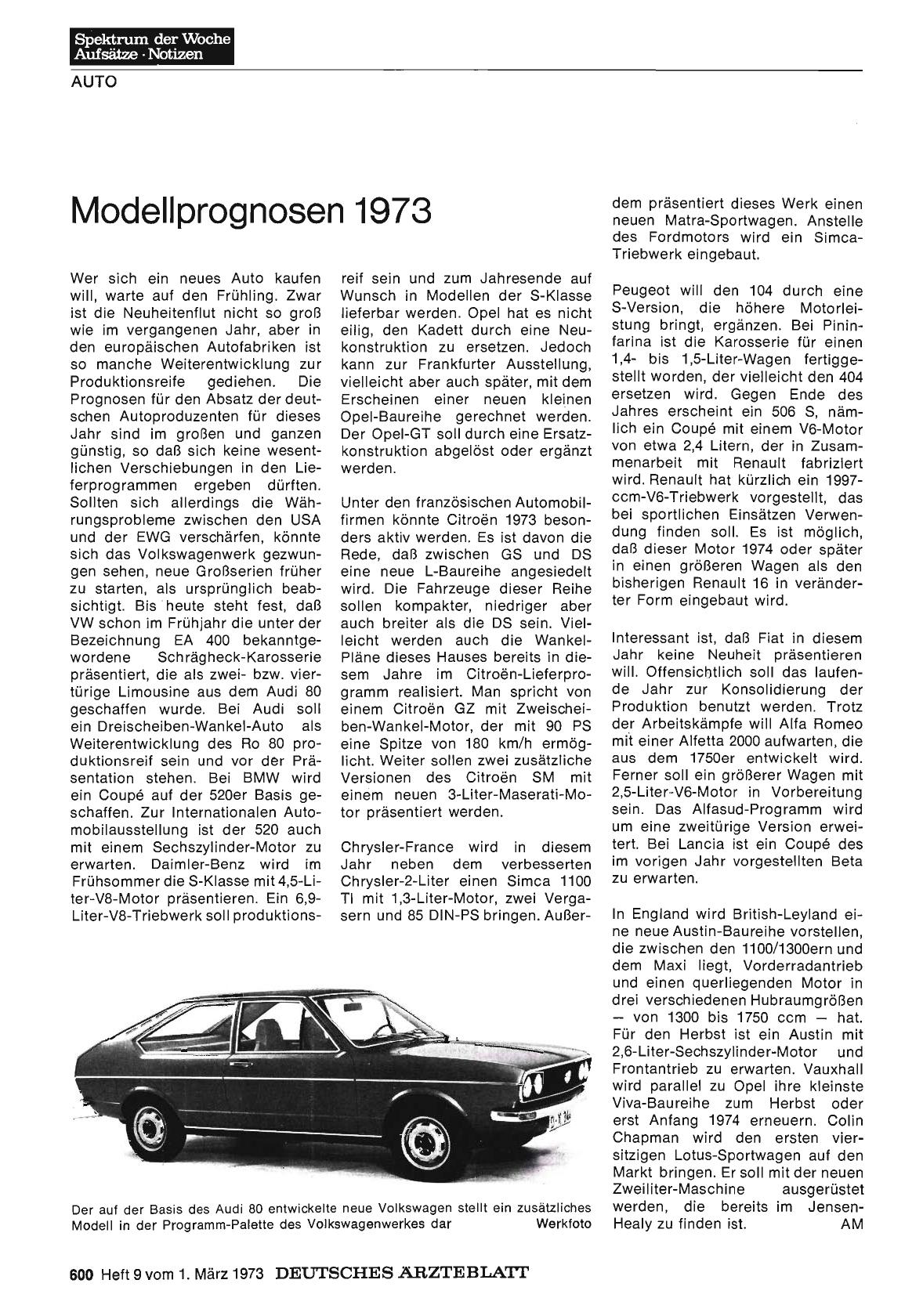 Vorschauseite 1: Modellprognosen 1973