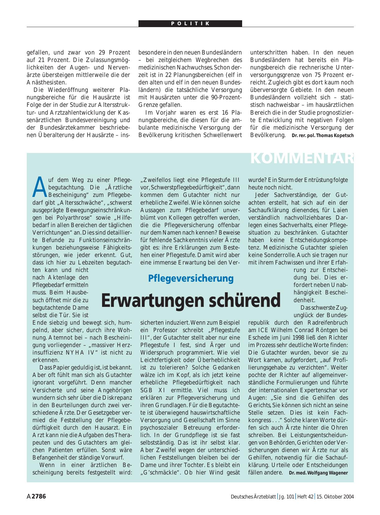 Vorschauseite 1: Pflegeversicherung: Erwartungen schürend