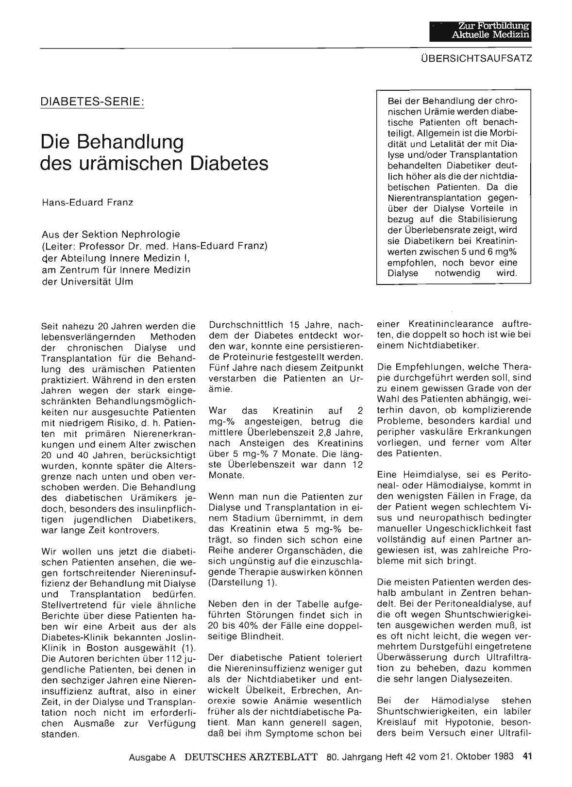 Vorschauseite 1: DIABETES-SERIE: Die Behandlung des urämischen Diabetes