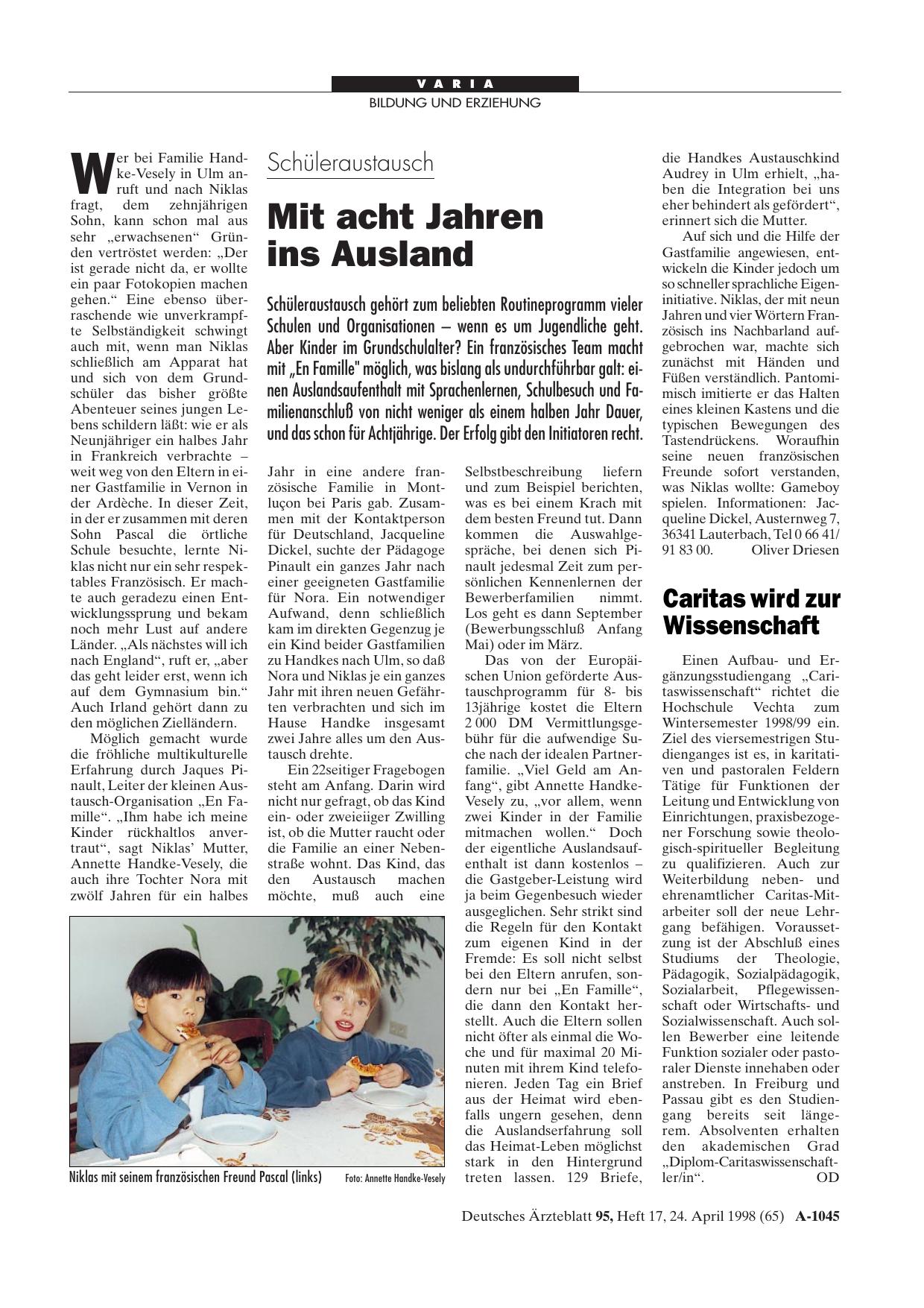 Vorschauseite 1: Schüleraustausch: Mit acht Jahren ins Ausland