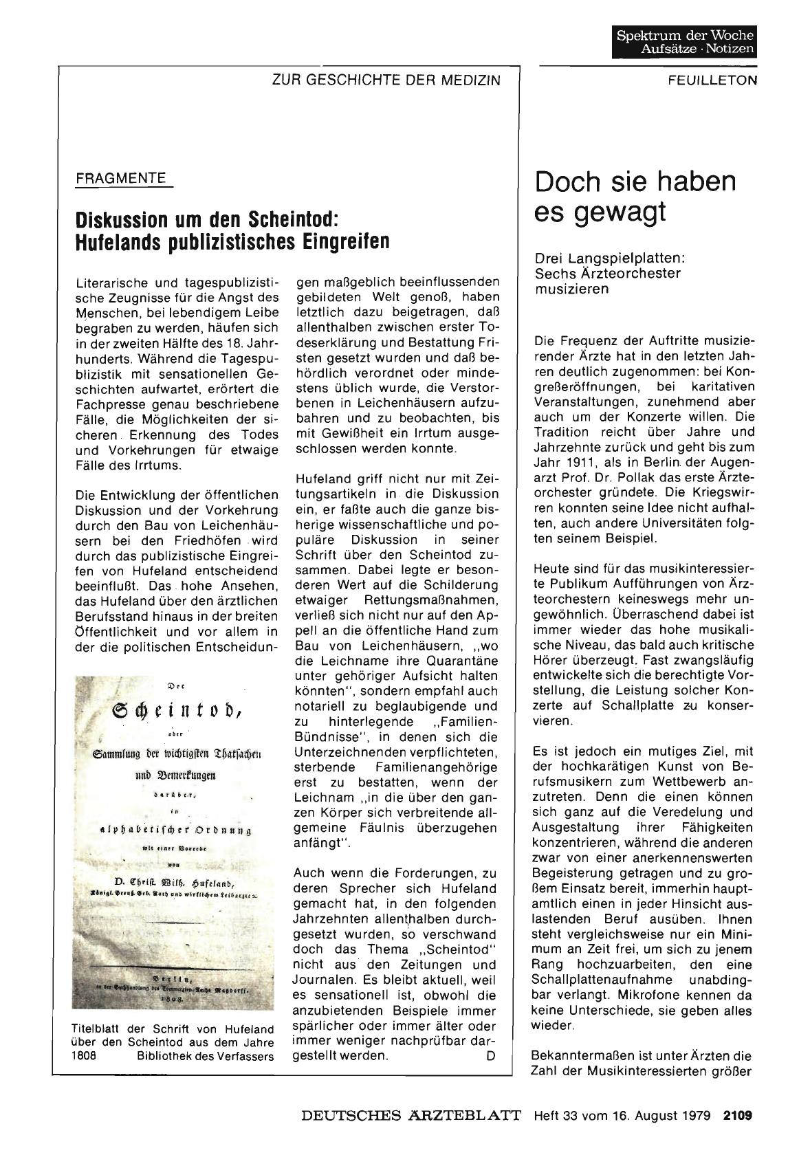 Vorschauseite 1: Fragmente: Diskussion um den Scheintod: Hufelands publizistisches Eingreifen
