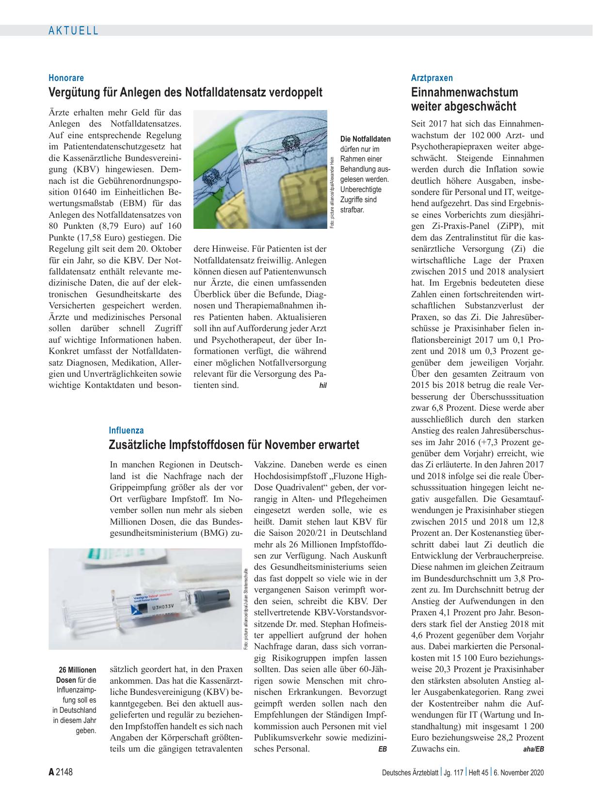 Vorschauseite 1: Honorare: Vergütung für Anlegen des Notfalldatensatz verdoppelt