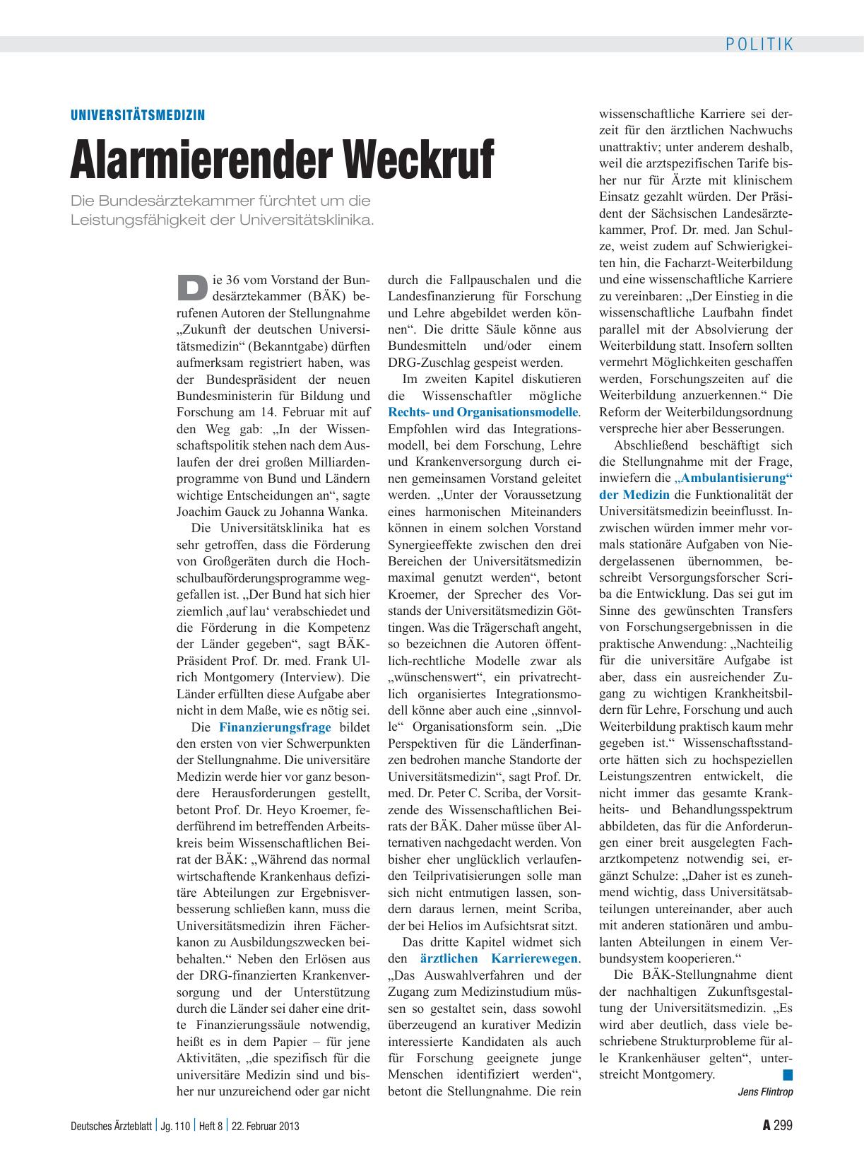 Vorschauseite 1: Universitätsmedizin: Alarmierender Weckruf