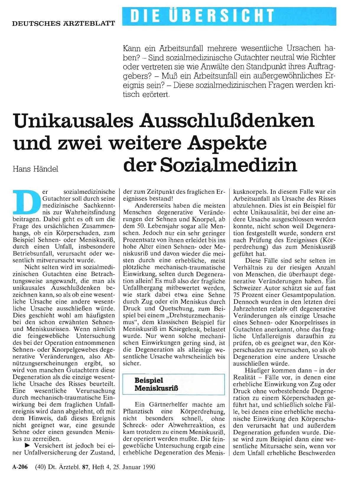 Vorschauseite 1: Unikausales Ausschlußdenken und zwei weitere Aspekte der Sozialnedizin