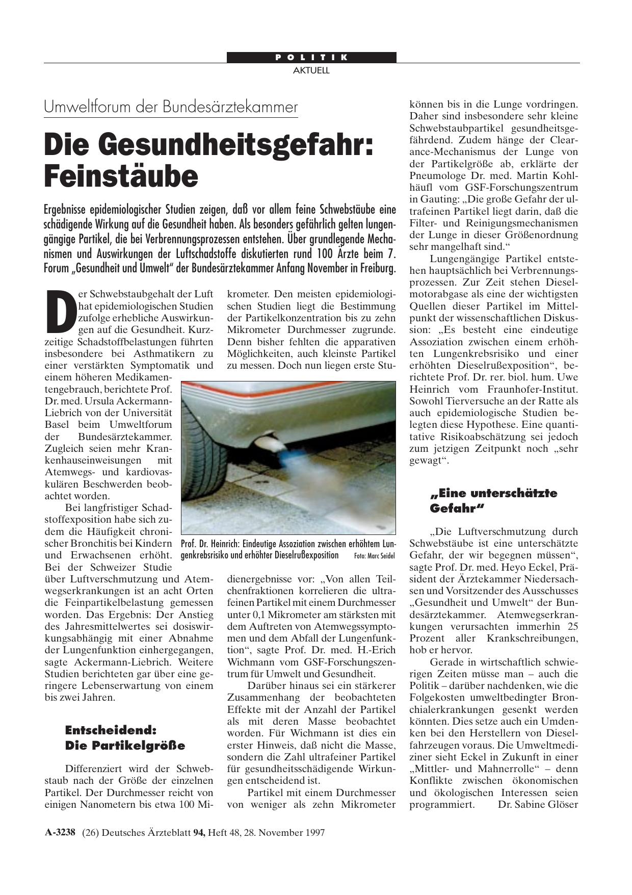 Vorschauseite 1: Umweltforum der Bundesärztekammer – Die Gesundheitsgefahr: Feinstäube