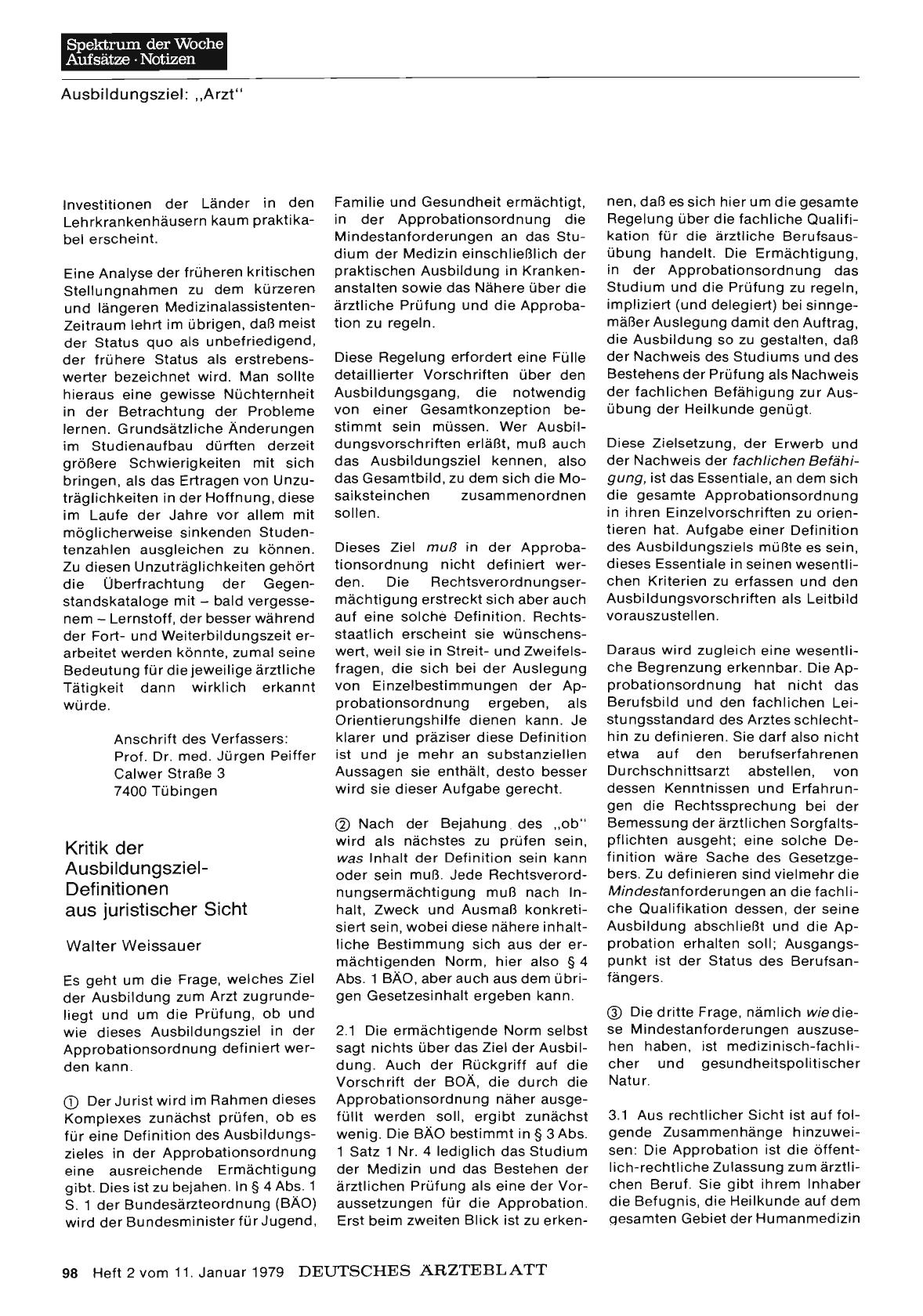 Vorschauseite 1: Ausbildungsziel: „Arzt“: Überlegungen und Vorbereitungen zu einer Reformierung des Medizinstudiums: Kritik der Ausbildungsziel-Definitionen aus juristischer Sicht