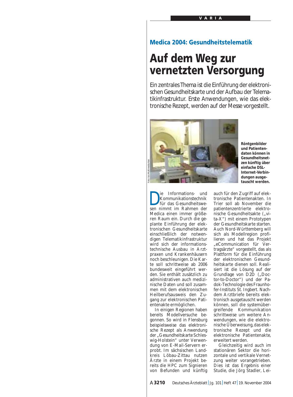 Vorschauseite 1: Medica 2004 - Gesundheitstelematik: Auf dem Weg zur vernetzten Versorgung