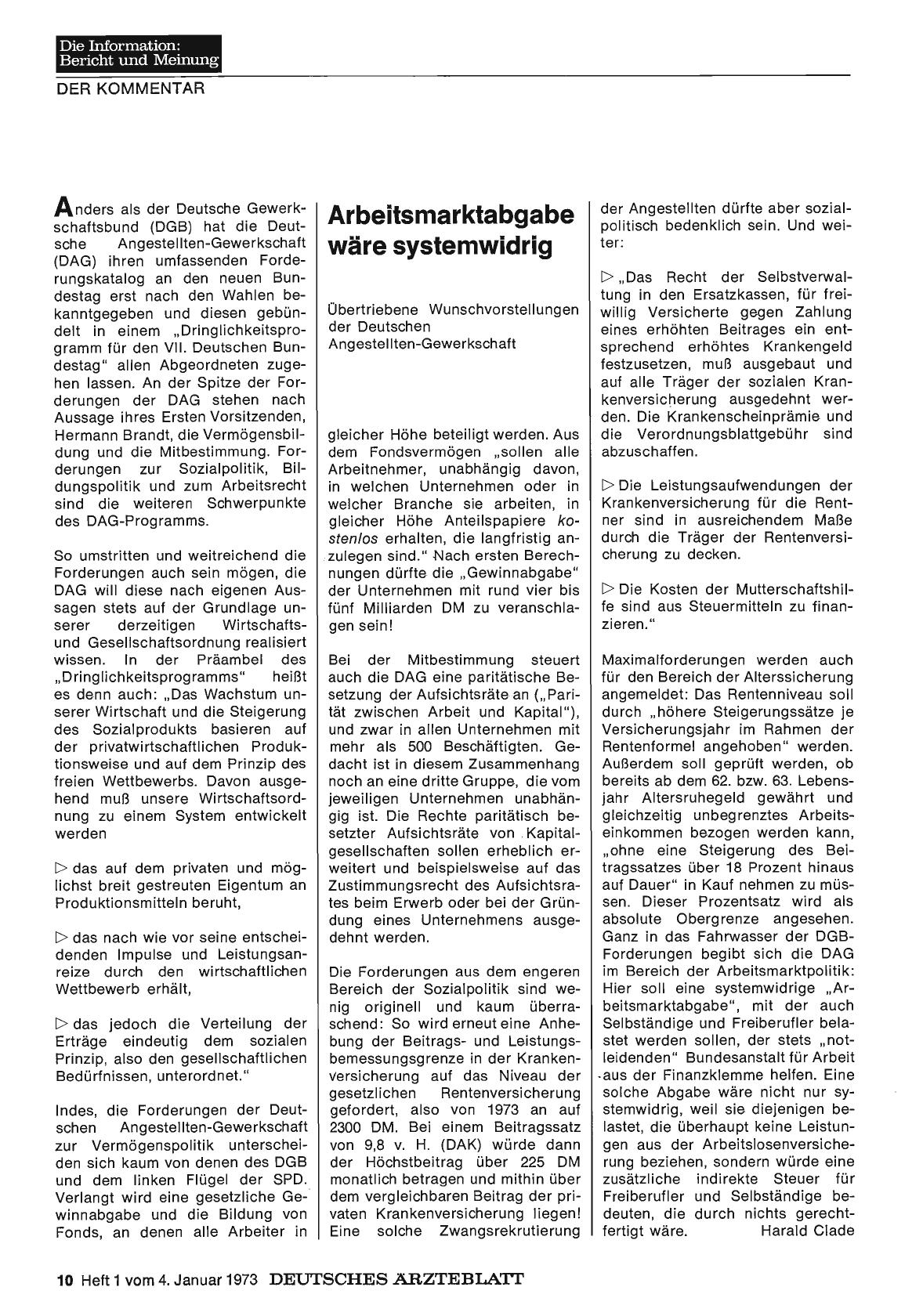 Vorschauseite 1: Arbeitsmarktabgabe wäre systemwidrig: Übertriebene Wunschvorstellungen der Deutschen-Gewerkschaft