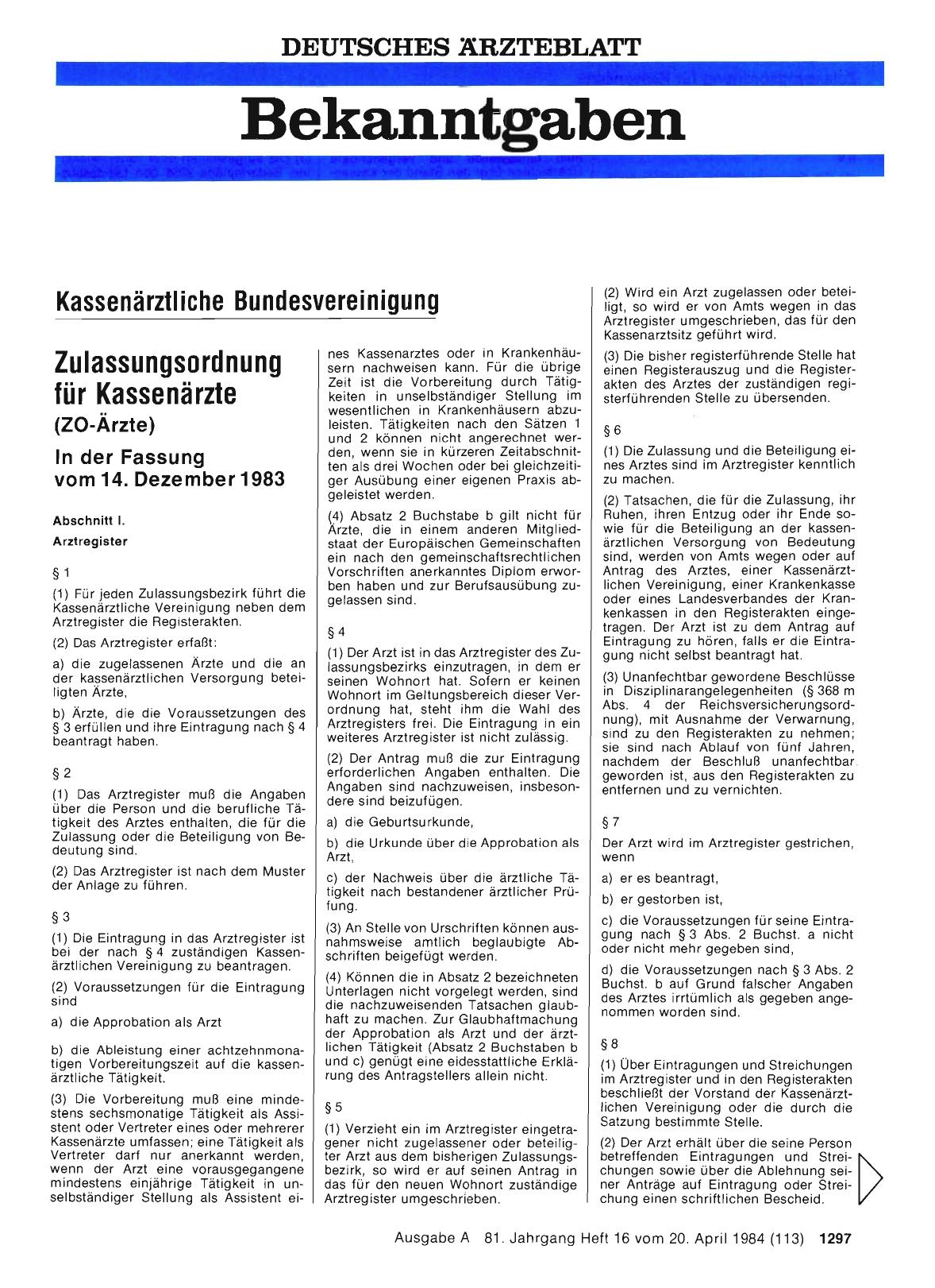 Vorschauseite 1: Zulassungsordnung für Kassenärzte