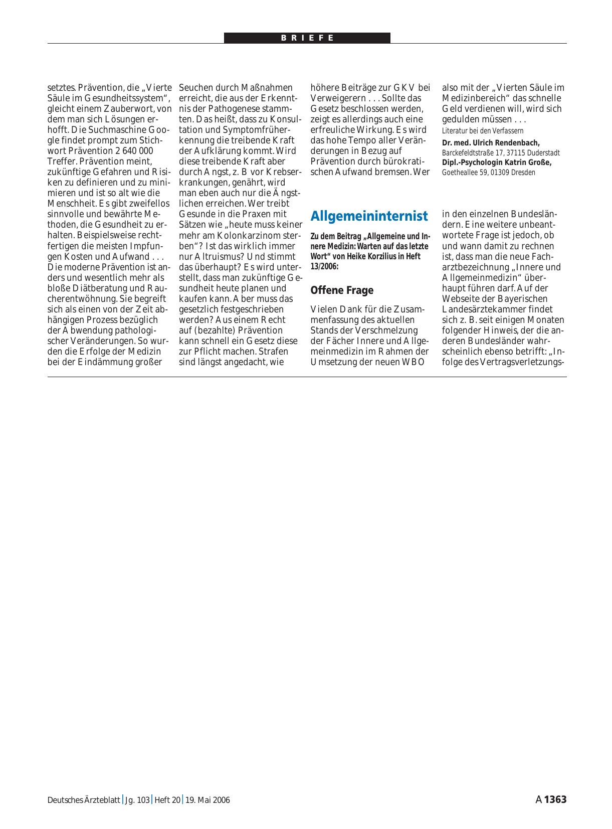 Vorschauseite 1: Allgemeininternist: Offene Frage