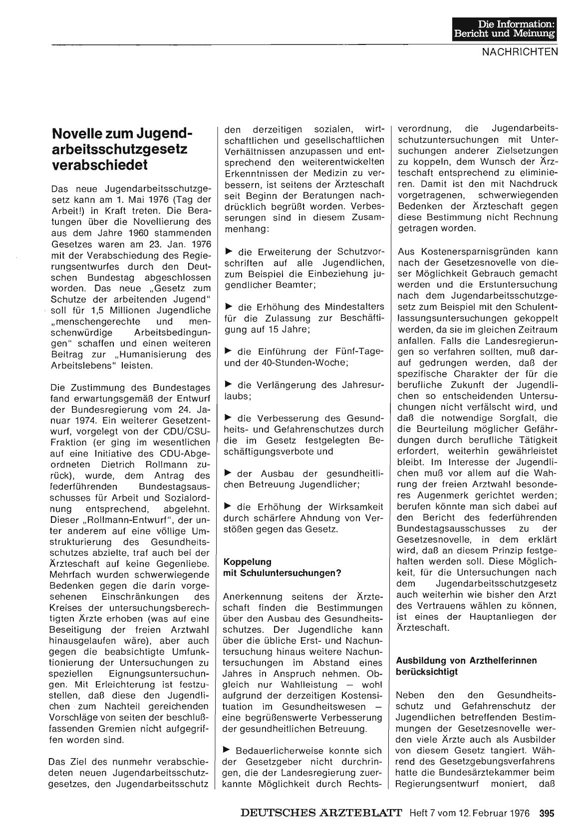 Vorschauseite 1: Novelle zum Jugendarbeitsschutzgesetz verabschiedet