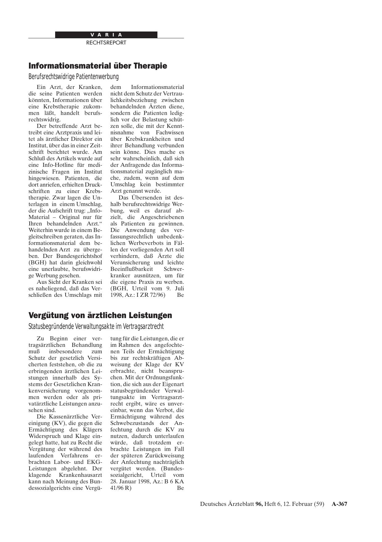 Vorschauseite 1: Informationsmaterial über Therapie: Berufsrechtswidrige Patientenwerbung