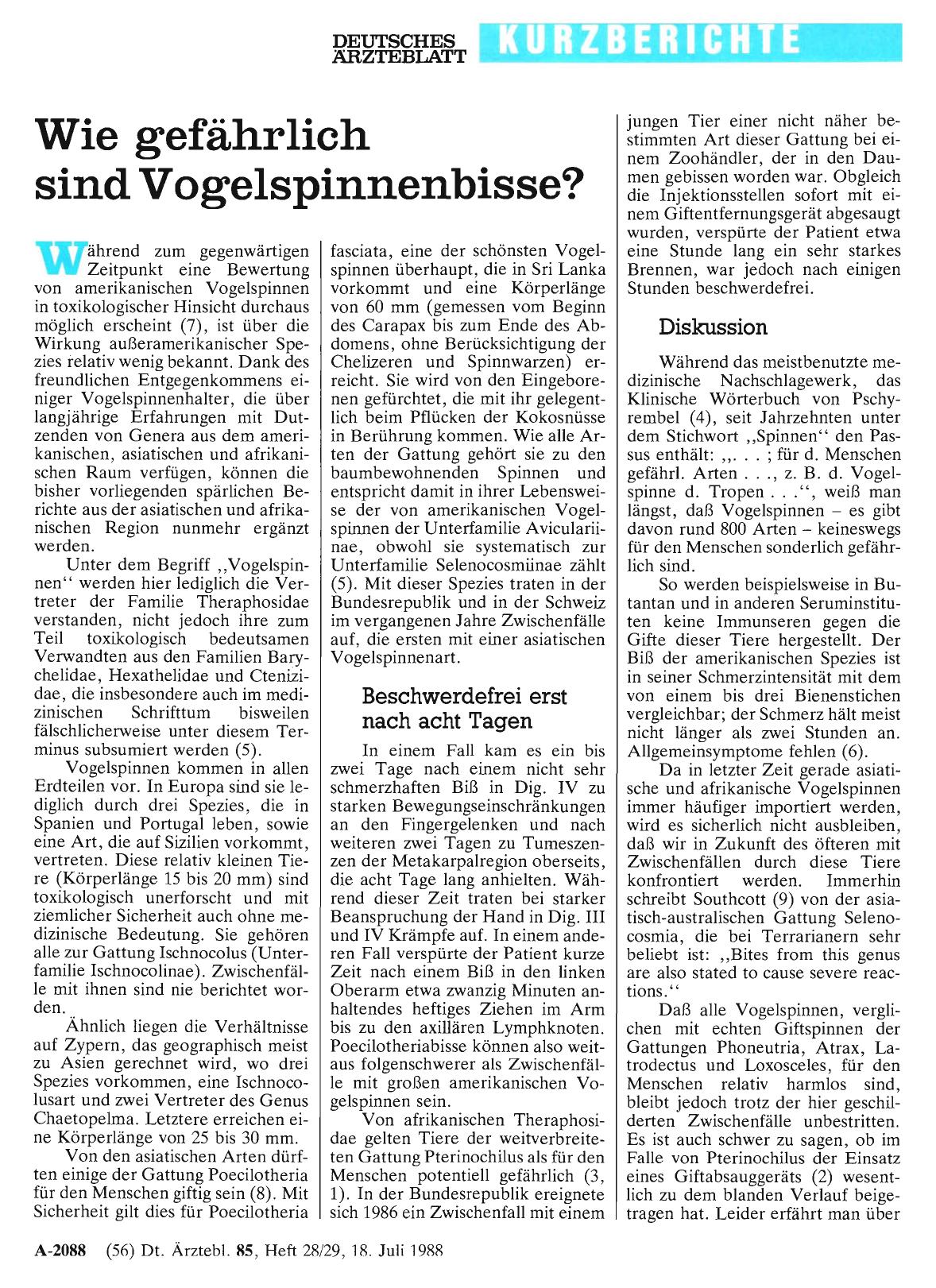 Vorschauseite 1: Wie gefährlich sind Vogelspinnenbisse?