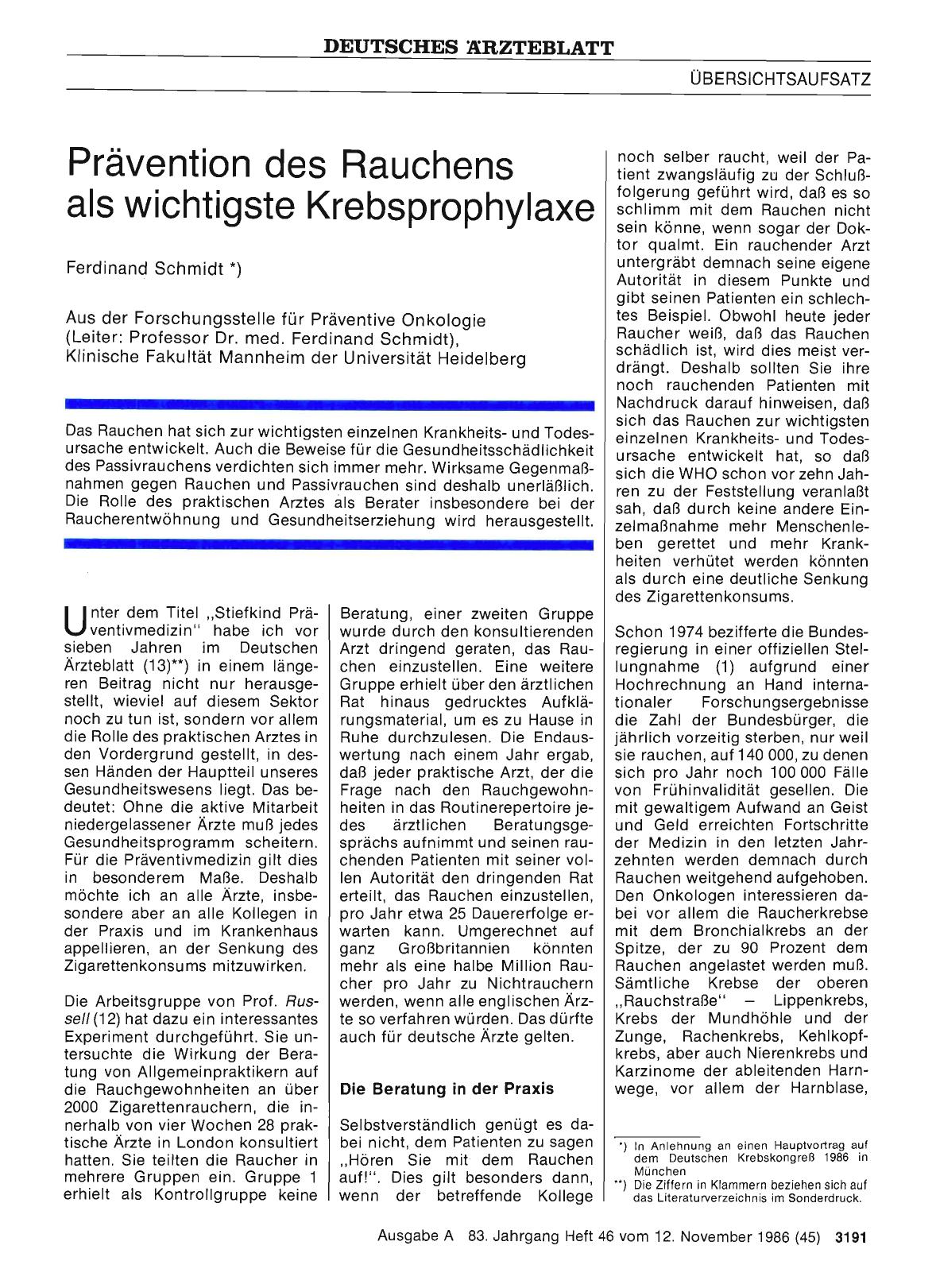 Vorschauseite 1: Prävention des Rauchens als wichtigste Krebsprophylaxe