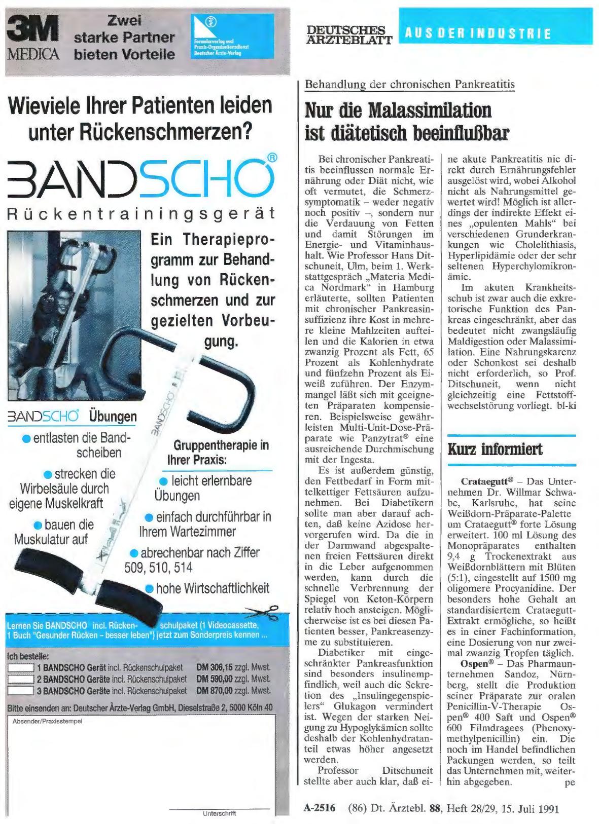 Vorschauseite 1: Behandlung der chronischen Pankreatitis: Nur die Malassimilation ist diätetisch beeinflußbar
