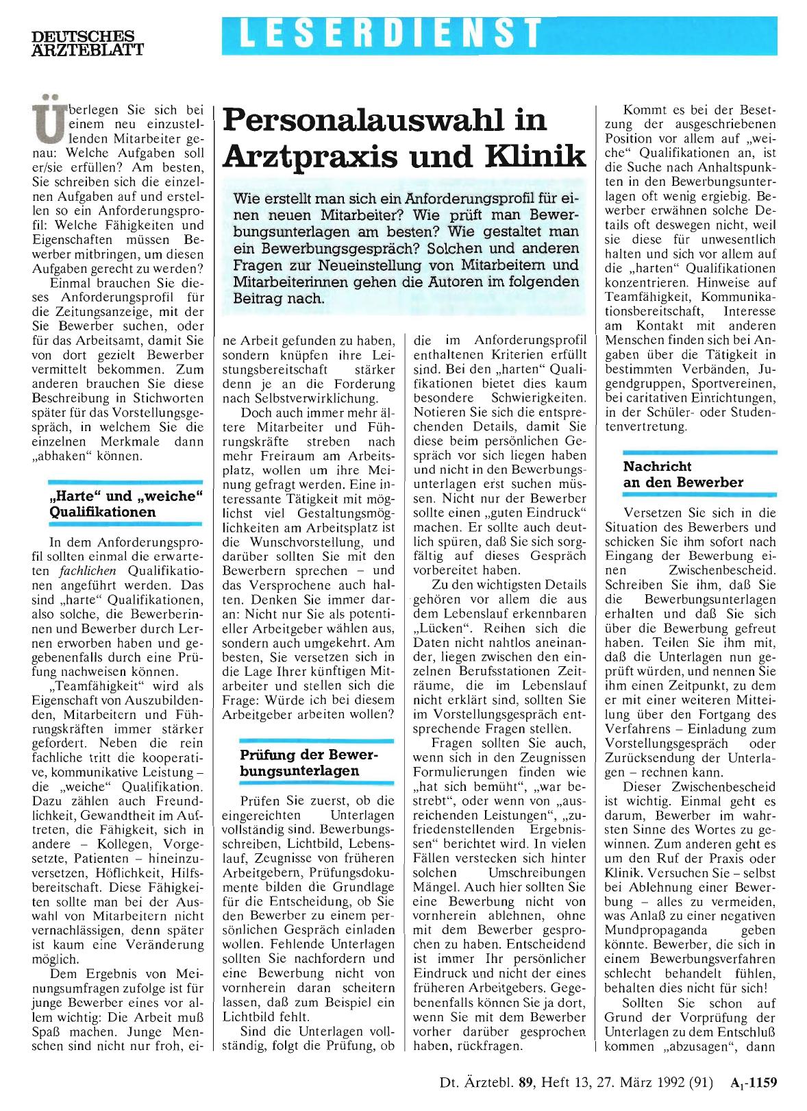 Vorschauseite 1: Personalauswahl in Arztpraxis und Klinik