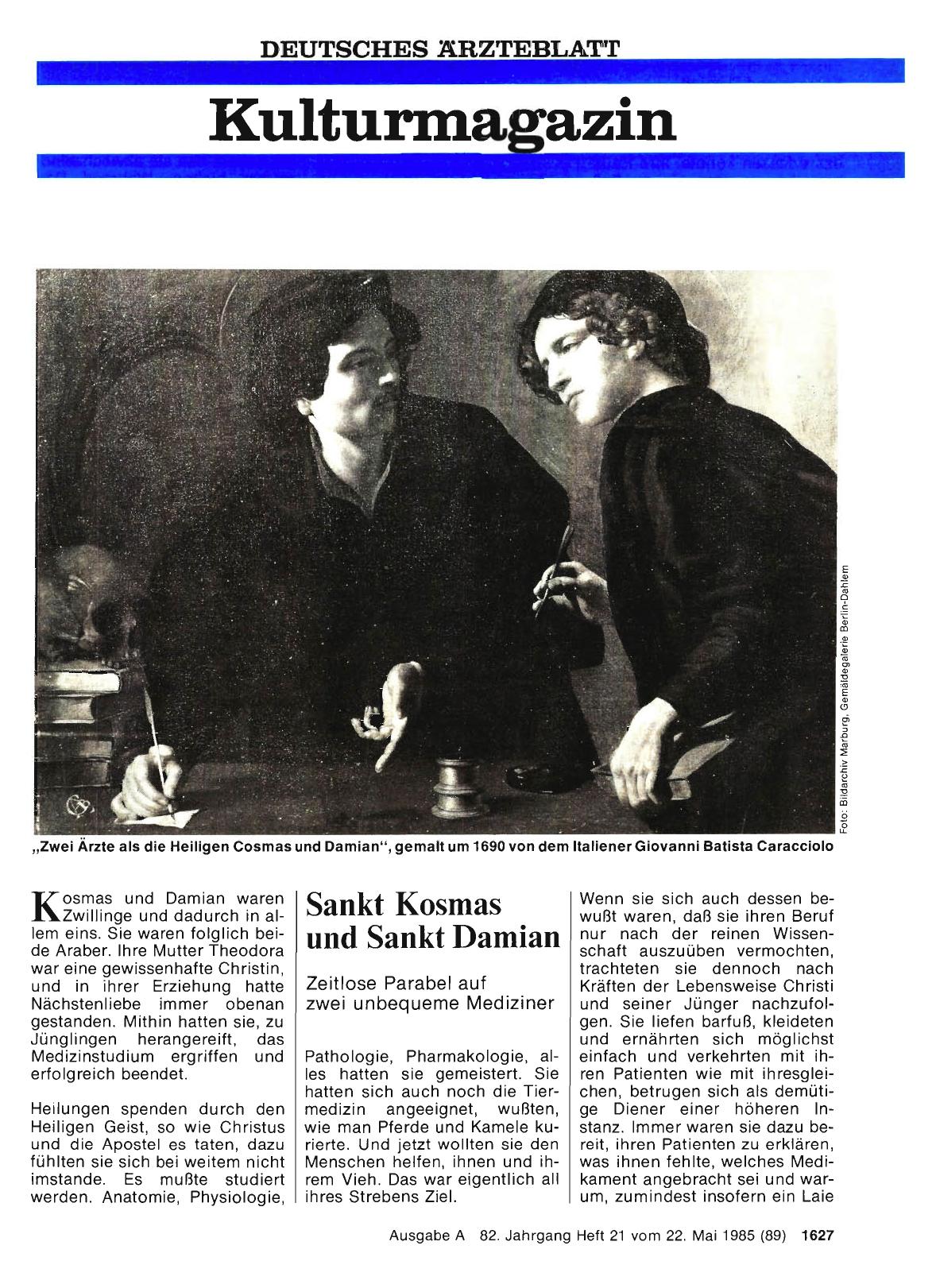 Vorschauseite 1: Sankt Kosmas und Sankt Damian: Zeitlose Parabel auf zwei unbequeme Mediziner