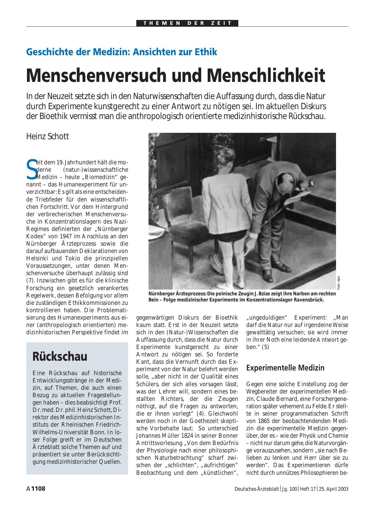 Vorschauseite 1: Geschichte der Medizin – Ansichten zur Ethik: Menschenversuch und Menschlichkeit