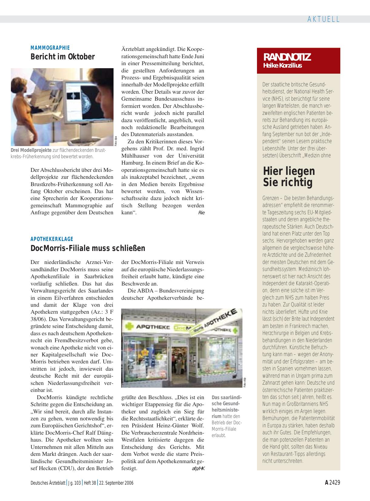 Vorschauseite 1: Mammographie: Bericht im Oktober
