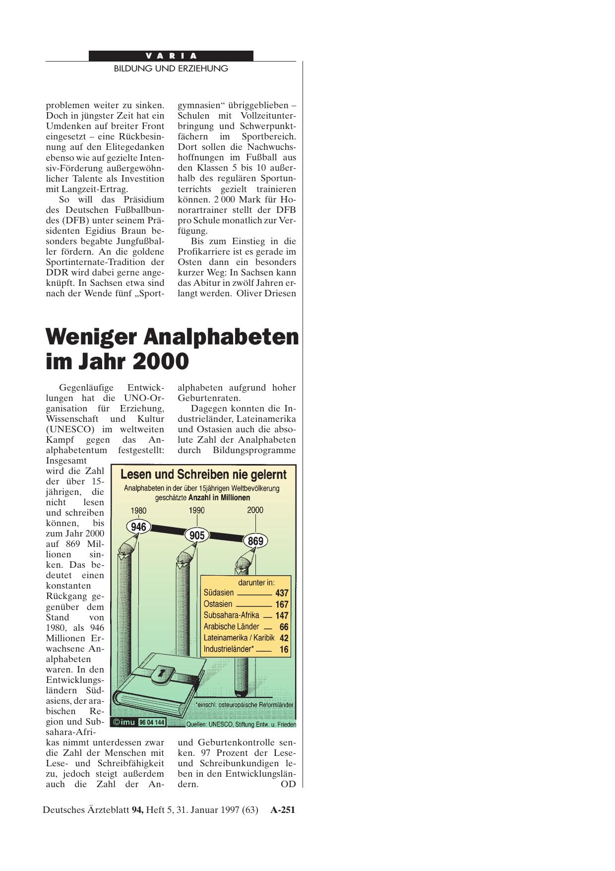 Vorschauseite 1: Weniger Analphabeten im Jahr 2000