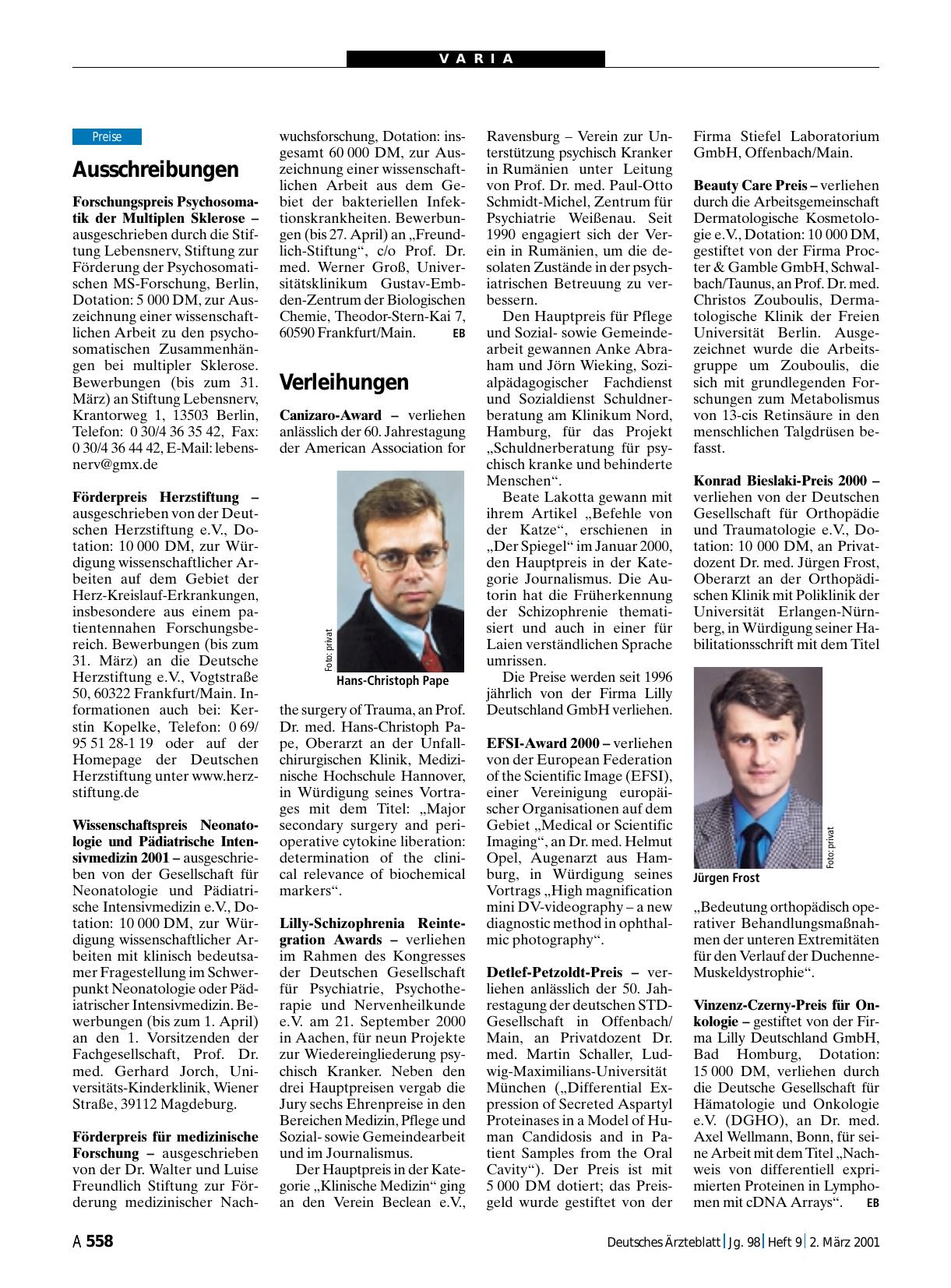 Vorschauseite 1: Verleihungen