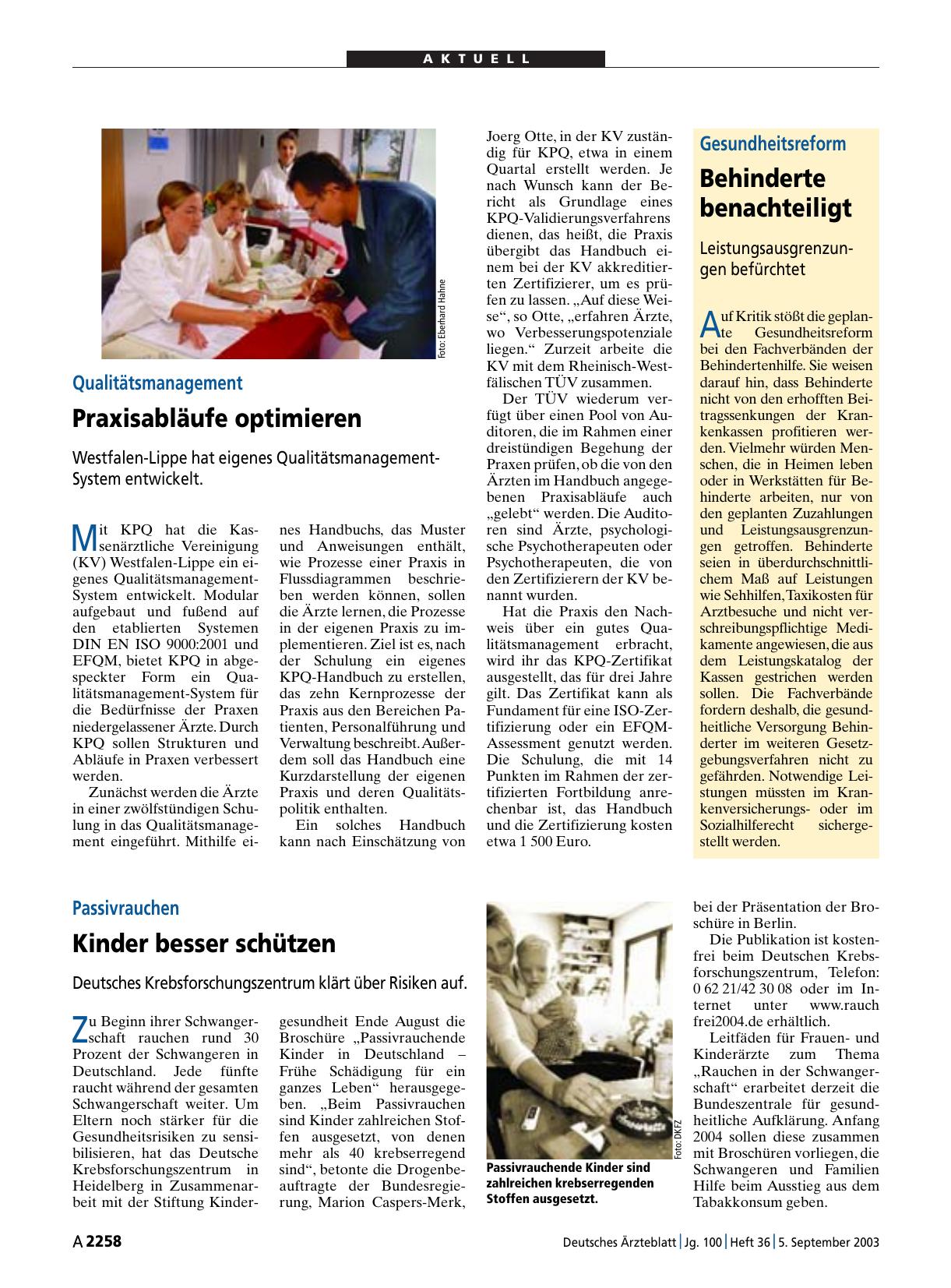 Vorschauseite 1: Gesundheitsreform: Behinderte benachteiligt