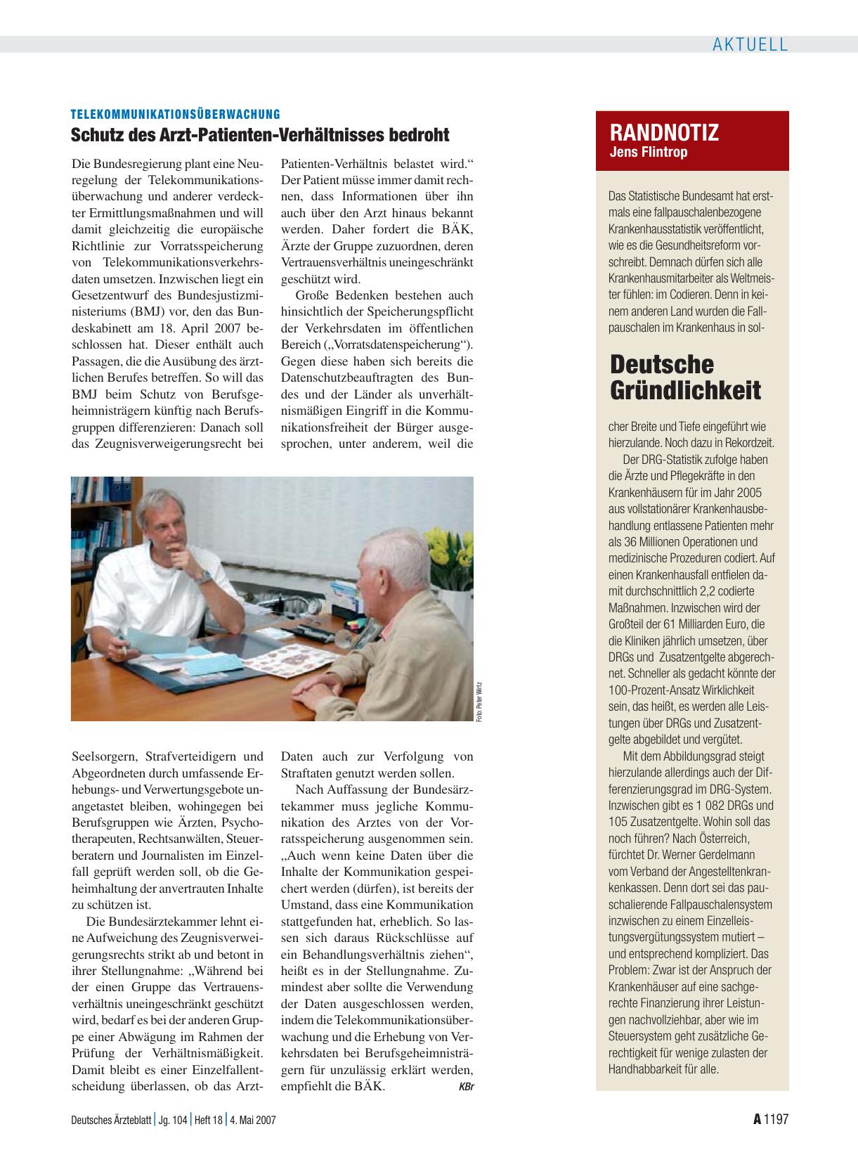 Vorschauseite 1: Telekommunikationsüberwachung: Schutz des Arzt-Patienten-Verhältnisses bedroht