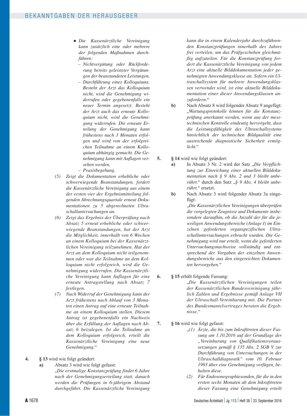 Vorschauseite 4: Änderung der Vereinbarung von Qualitätssicherungsmaßnahmen nach § 135 Abs. 2 SGB V zur Ultraschalldiagnostik (Ultraschall-Vereinbarung)