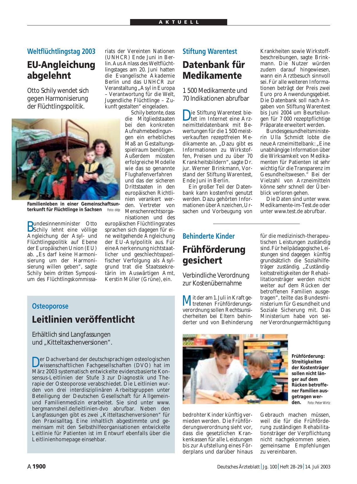 Vorschauseite 1: Behinderte Kinder: Frühförderung gesichert