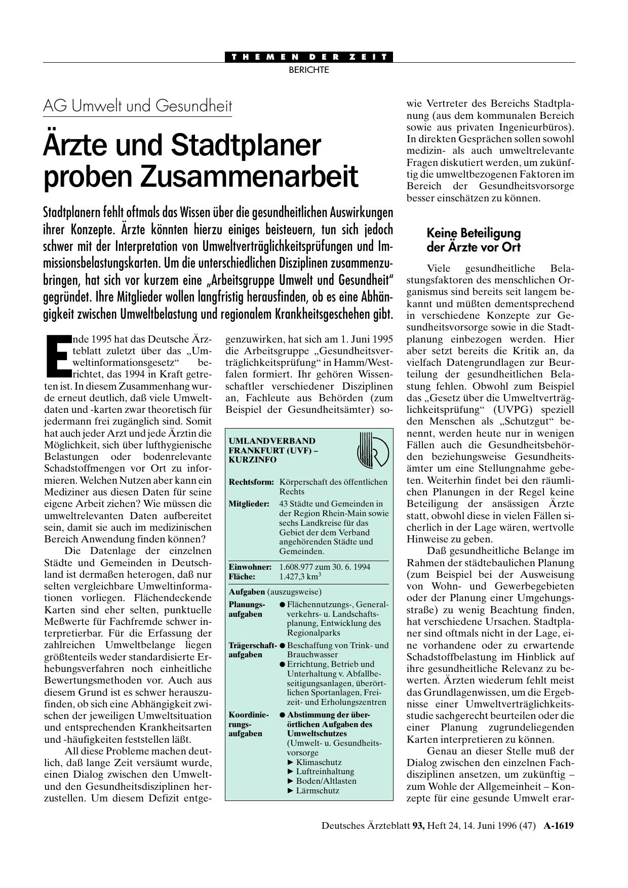 Vorschauseite 1: AG Umwelt und Gesundheit: Ärzte und Stadtplaner proben Zusammenarbeit