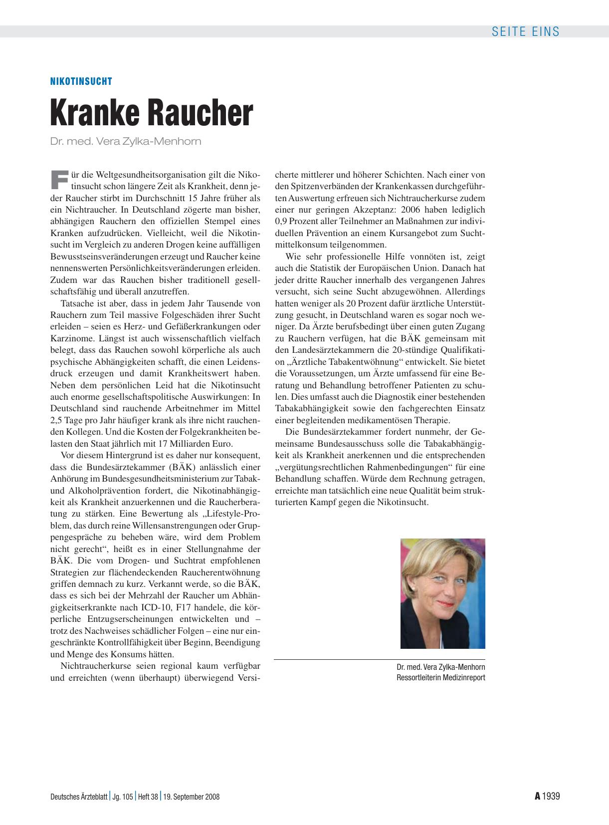 Vorschauseite 1: Nikotinsucht: Kranke Raucher