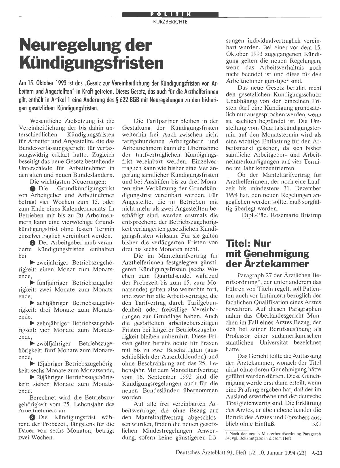 Vorschauseite 1: Neuregelung der Kündigungsfristen