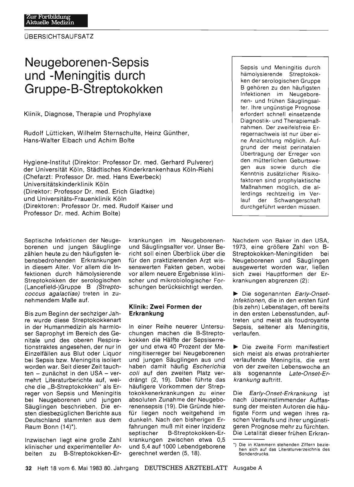 Vorschauseite 1: Neugeborenen-Sepsis und -Meningitis durch Gruppe-B-Streptokokken