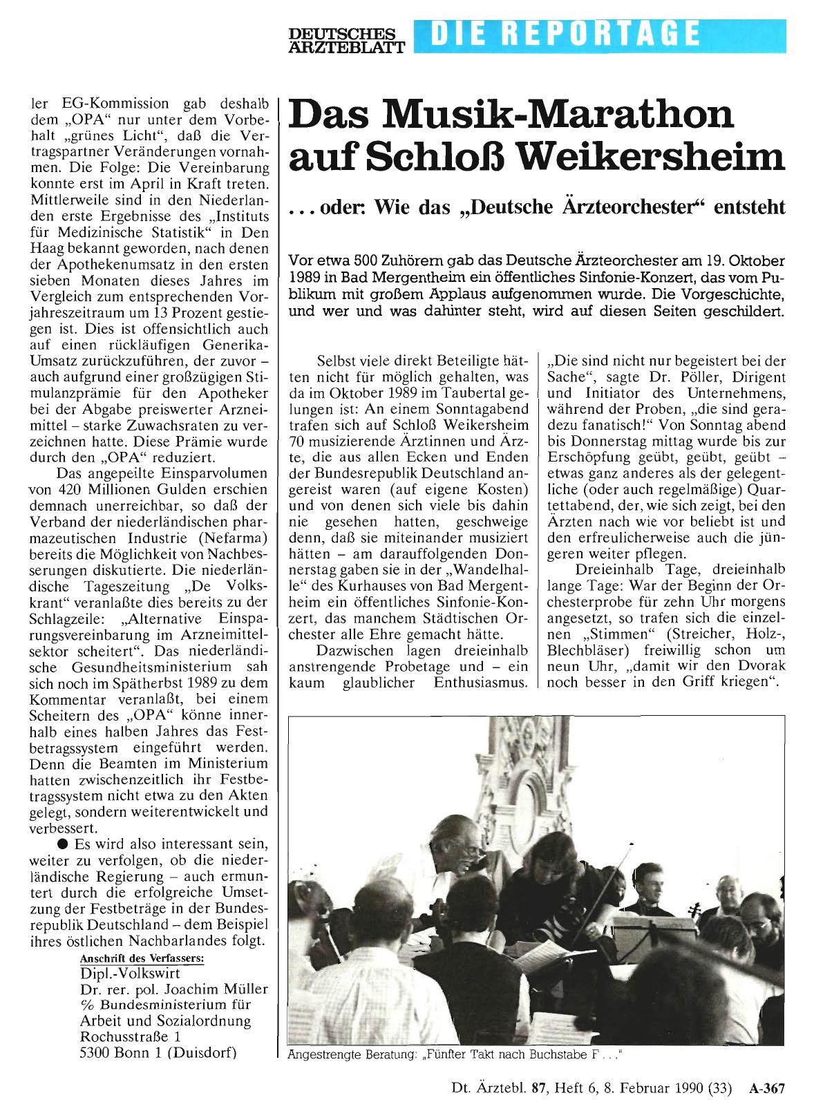 Vorschauseite 1: Das Musik-Marathon auf Schloß Weikersheim. .. oder: Wie das „Deutsche Ärzteorchester“ entsteht