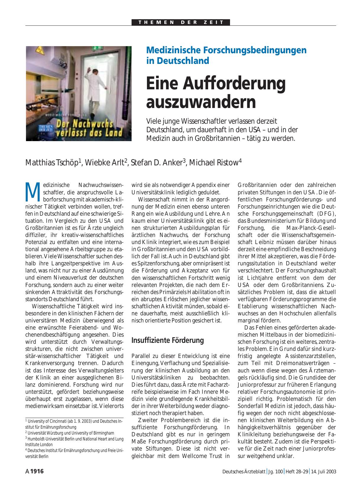 Vorschauseite 1: Medizinische Forschungsbedingungen in Deutschland: Eine Aufforderung auszuwandern