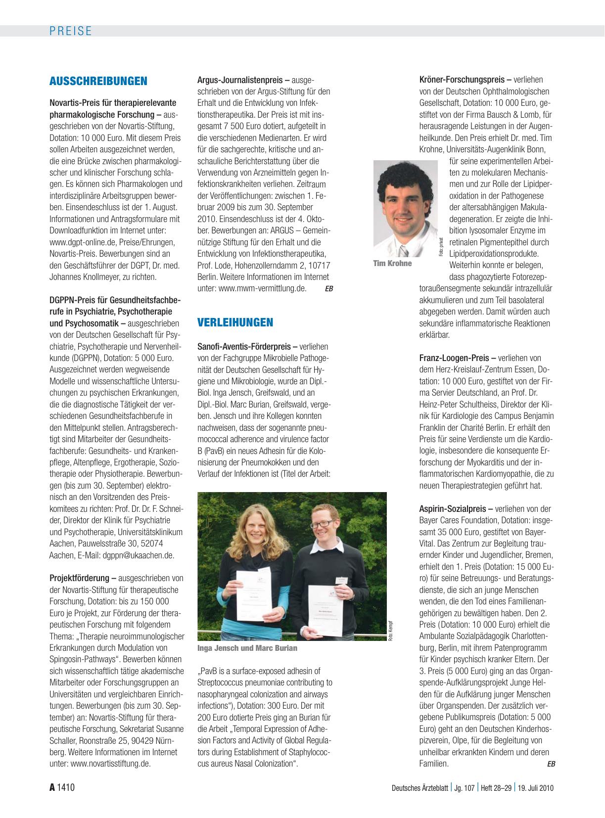 Vorschauseite 1: Verleihungen