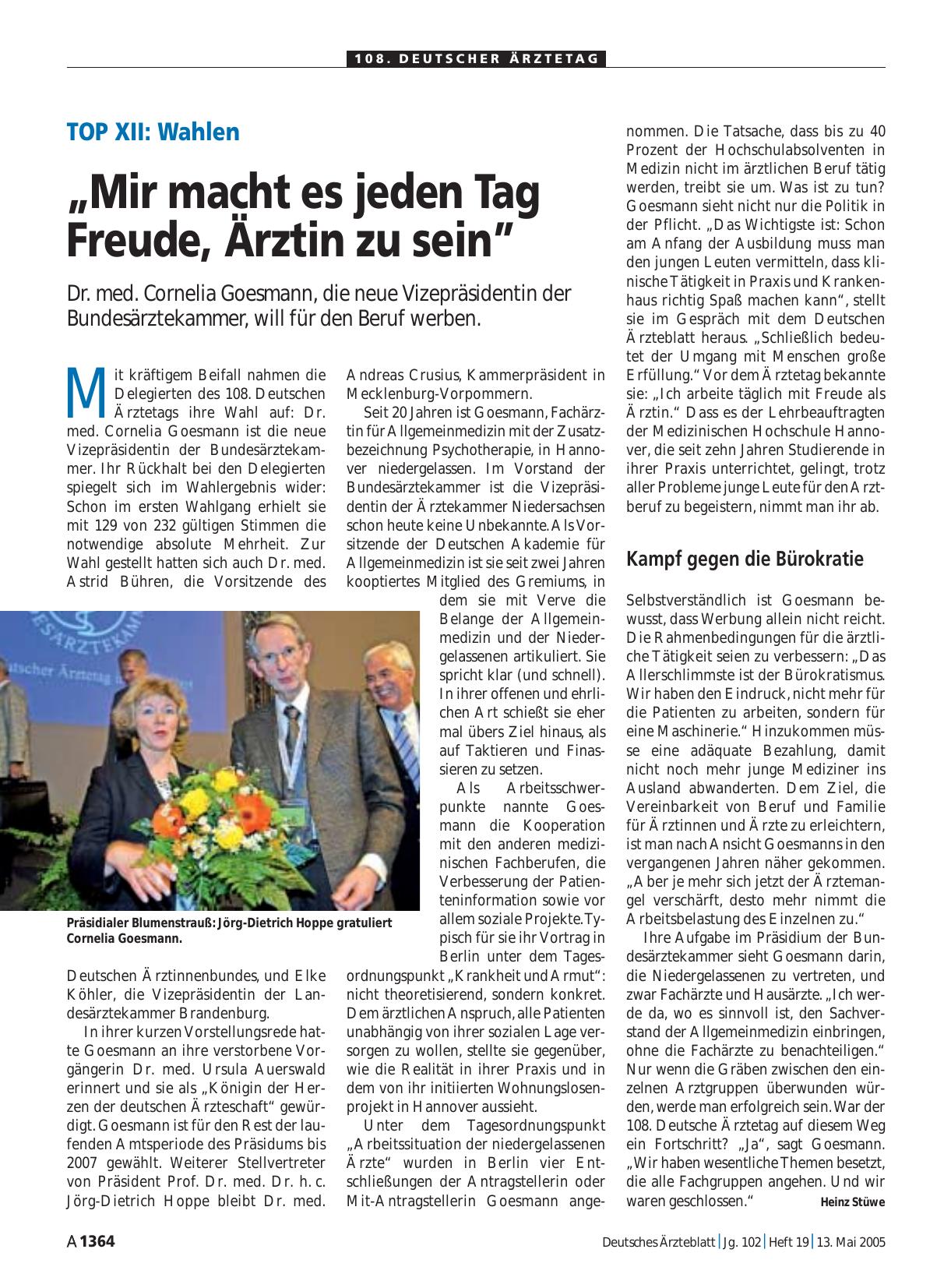 Vorschauseite 1: TOP XII -Wahlen: „Mir macht es jeden Tag Freude, Ärztin zu sein”