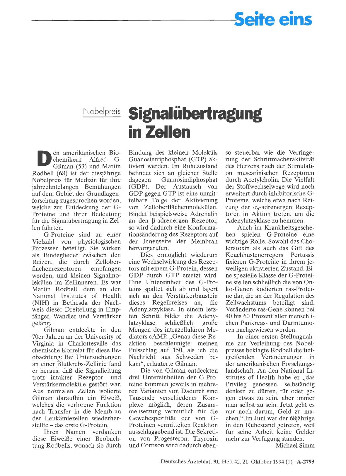 Vorschauseite 1: Nobelpreis: Signalübertragung in Zellen