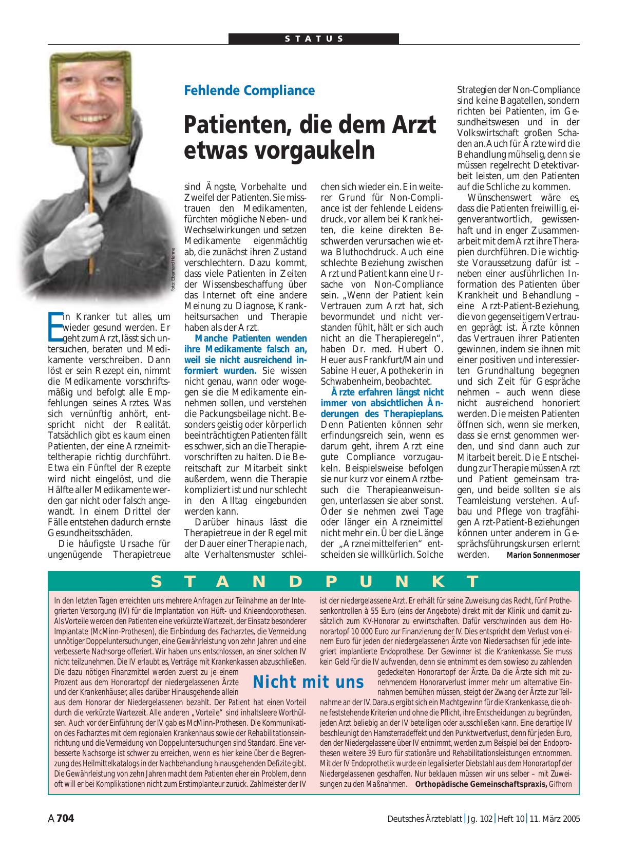 Vorschauseite 1: Fehlende Compliance: Patienten, die dem Arzt etwas vorgaukeln