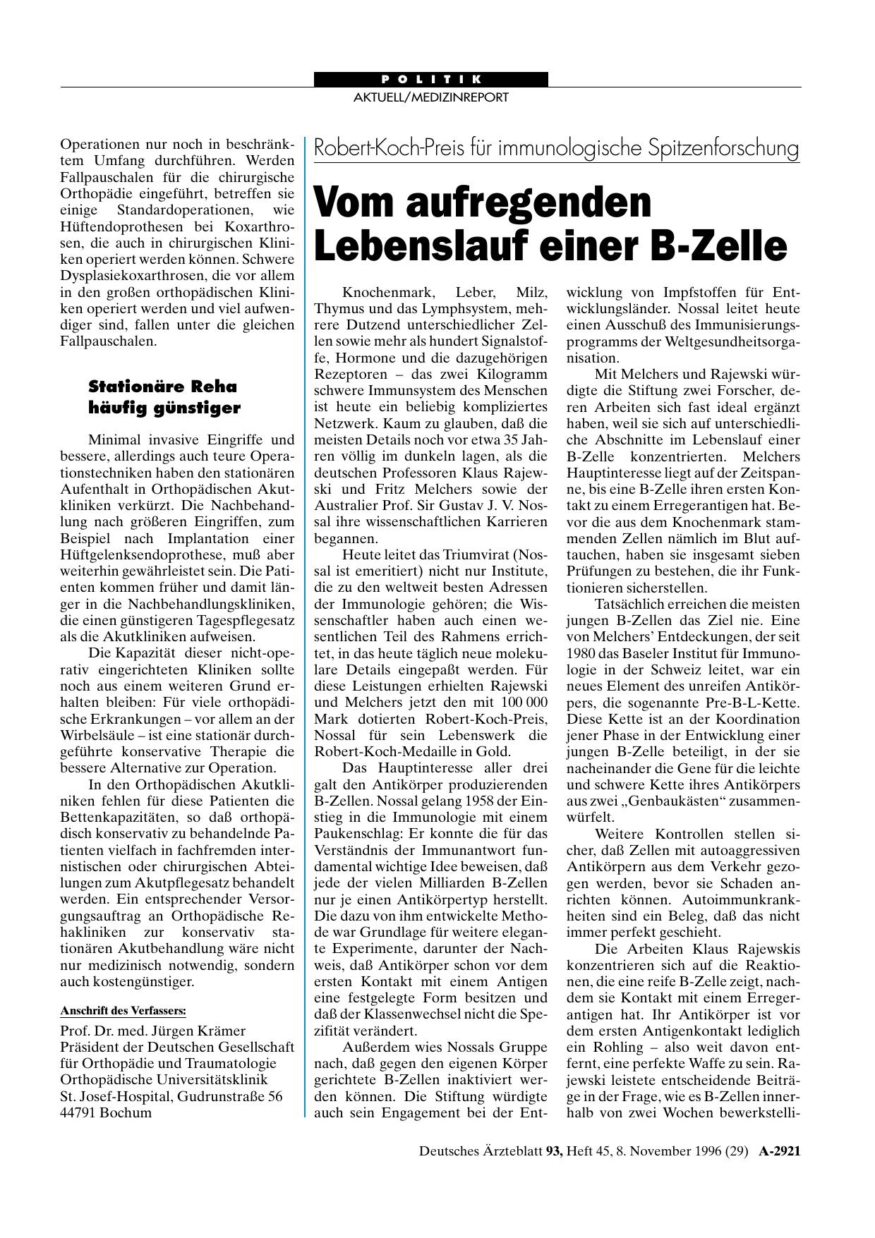 Vorschauseite 1: Robert-Koch-Preis für immunologische Spitzenforschung: Vom aufregenden Lebenslauf einer B-Zelle
